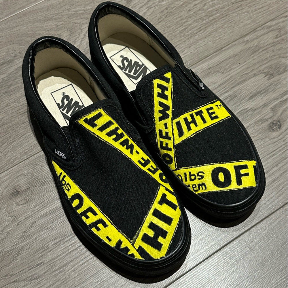 Vans Black Slip On (with hand painted off white bands)